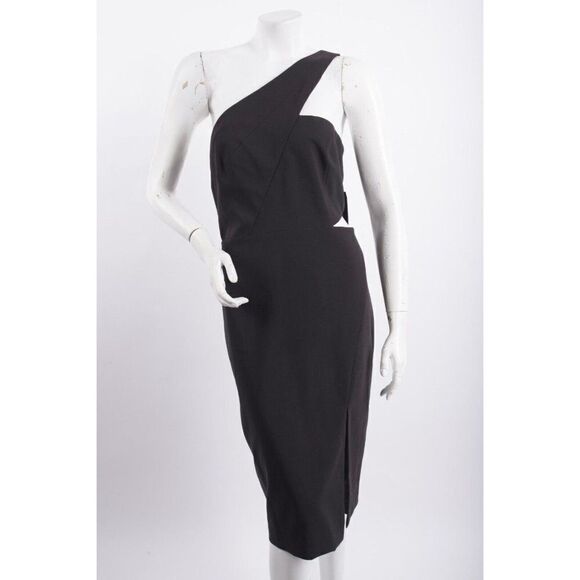 Aidan Mattox Womans Crepe Midi Dress One Shoulder Size US 14 Black cut out NWT - Picture 1 of 7